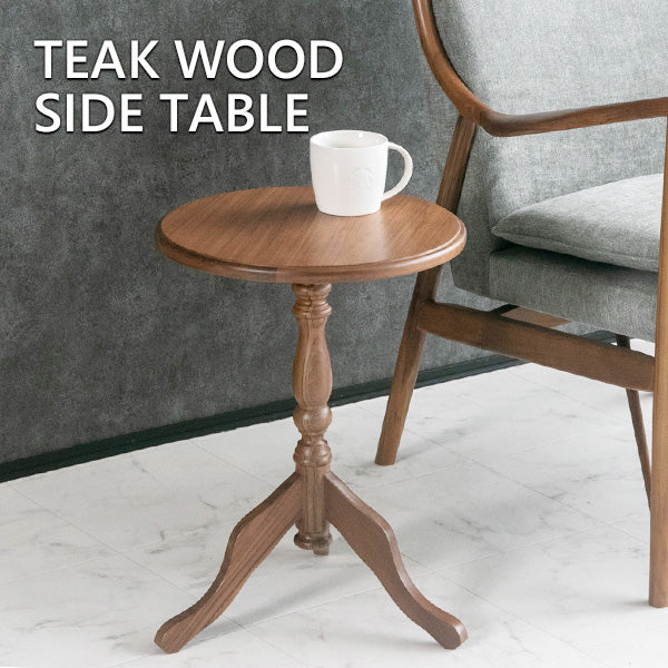lushroom サイドテーブル チーク 突板 天然木 ブラウン テーブル 円形 